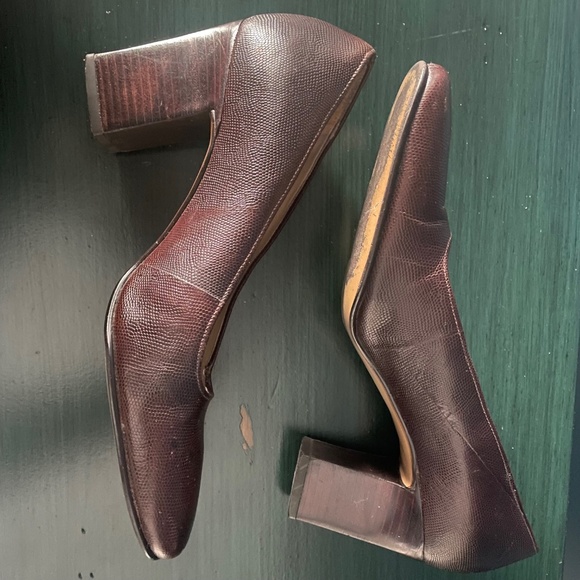 Vintage 90s Enzo Angiolini Textured Leather Square Toe Pumps - Brown - 7 - Picture 3 of 6